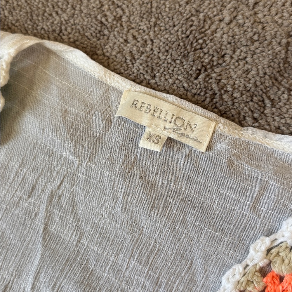 Rebellion Again White Crochet Tassel Open Front Duster Cardigan SIZE XS - Picture 3 of 6